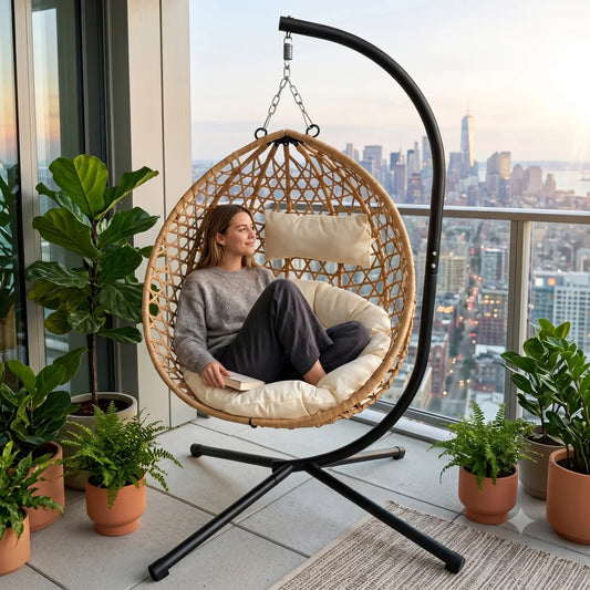Foldable Hanging Egg Chair With Stand Outdoor Indoor Balcony