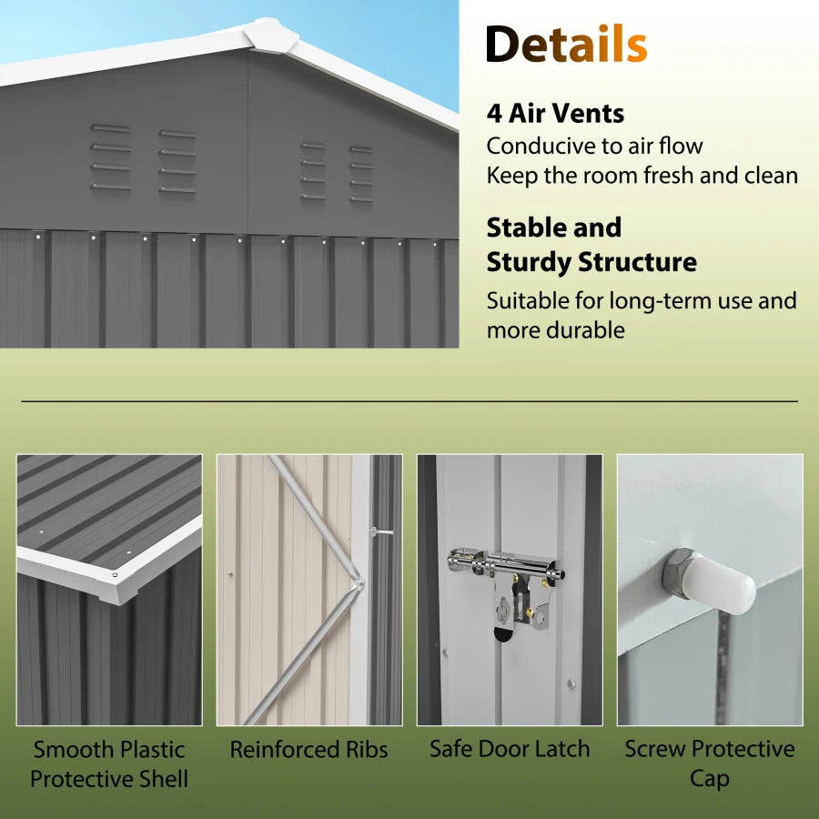 Oversized Steel Storage Shed With Window And Lockable Doors