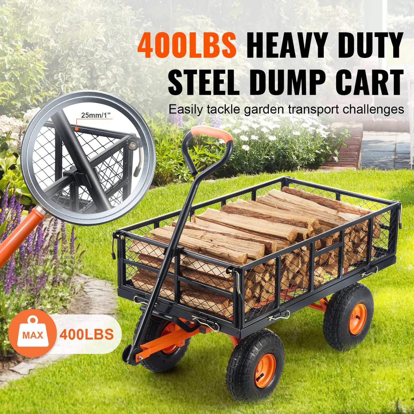 SucceBuy Garden Cart Sturdy Utility Wagon Dump Cart 400/880 Lbs