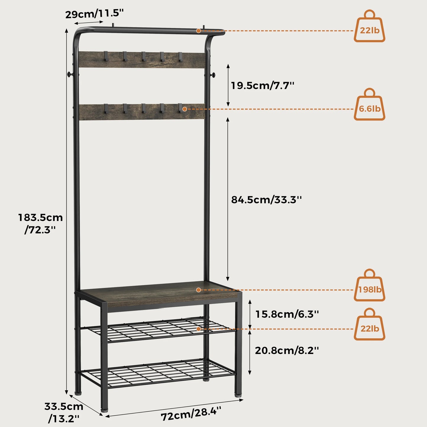 JHK 4-In-1 Coat Rack With Shoe Bench And Entryway Storage
