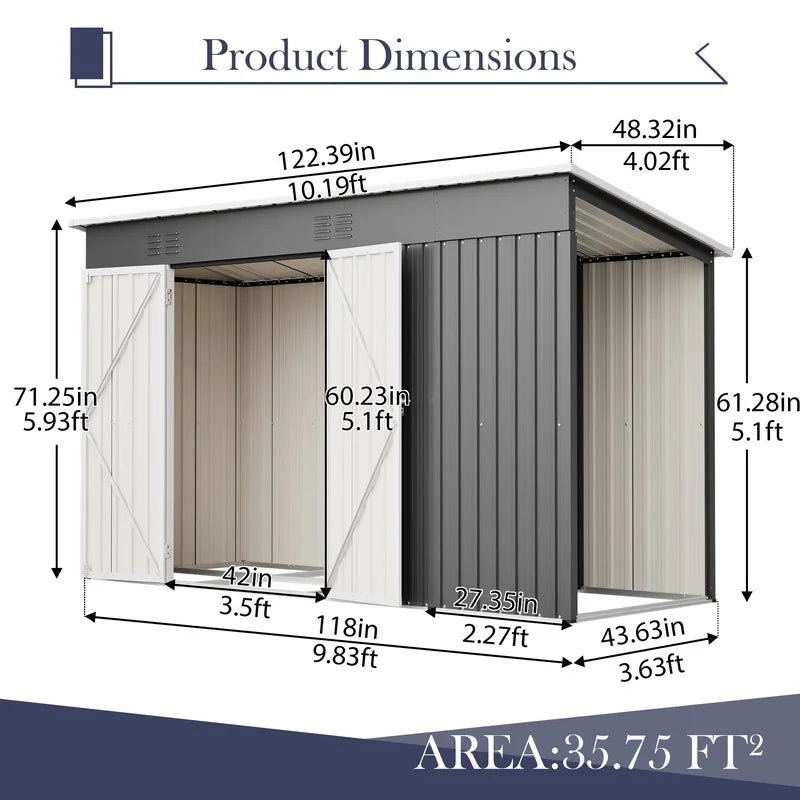 Lockable Metal Garden Shed With Floor Frame For Tools