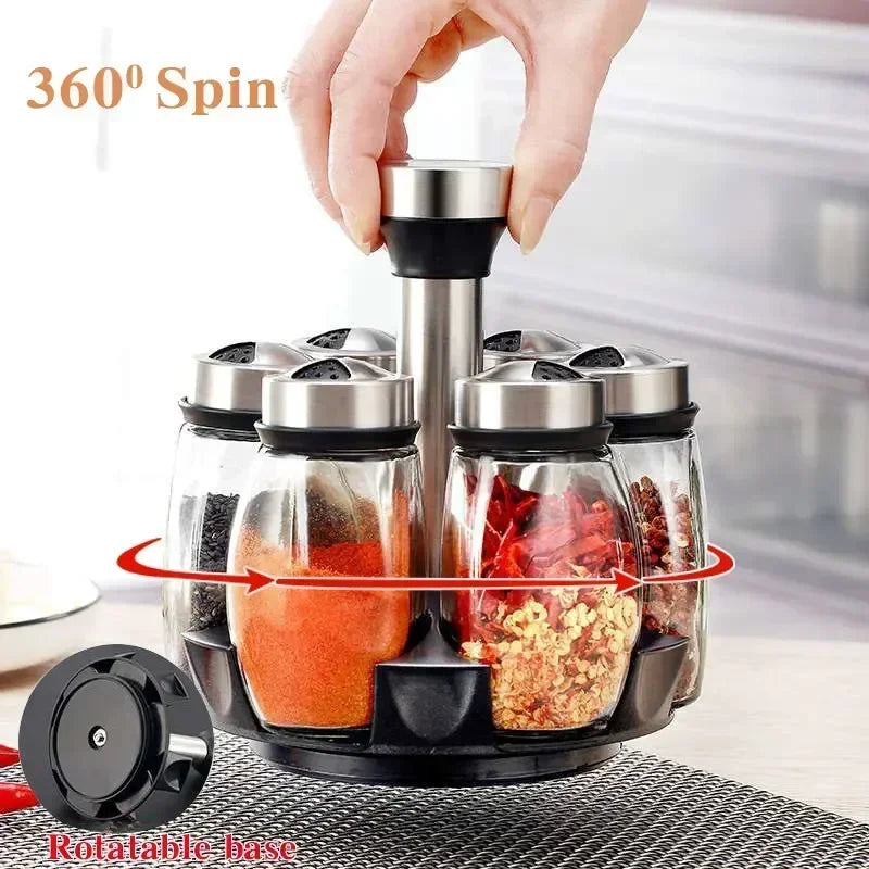 Glass Spice Jar Set With Rack For Seasoning And Storage