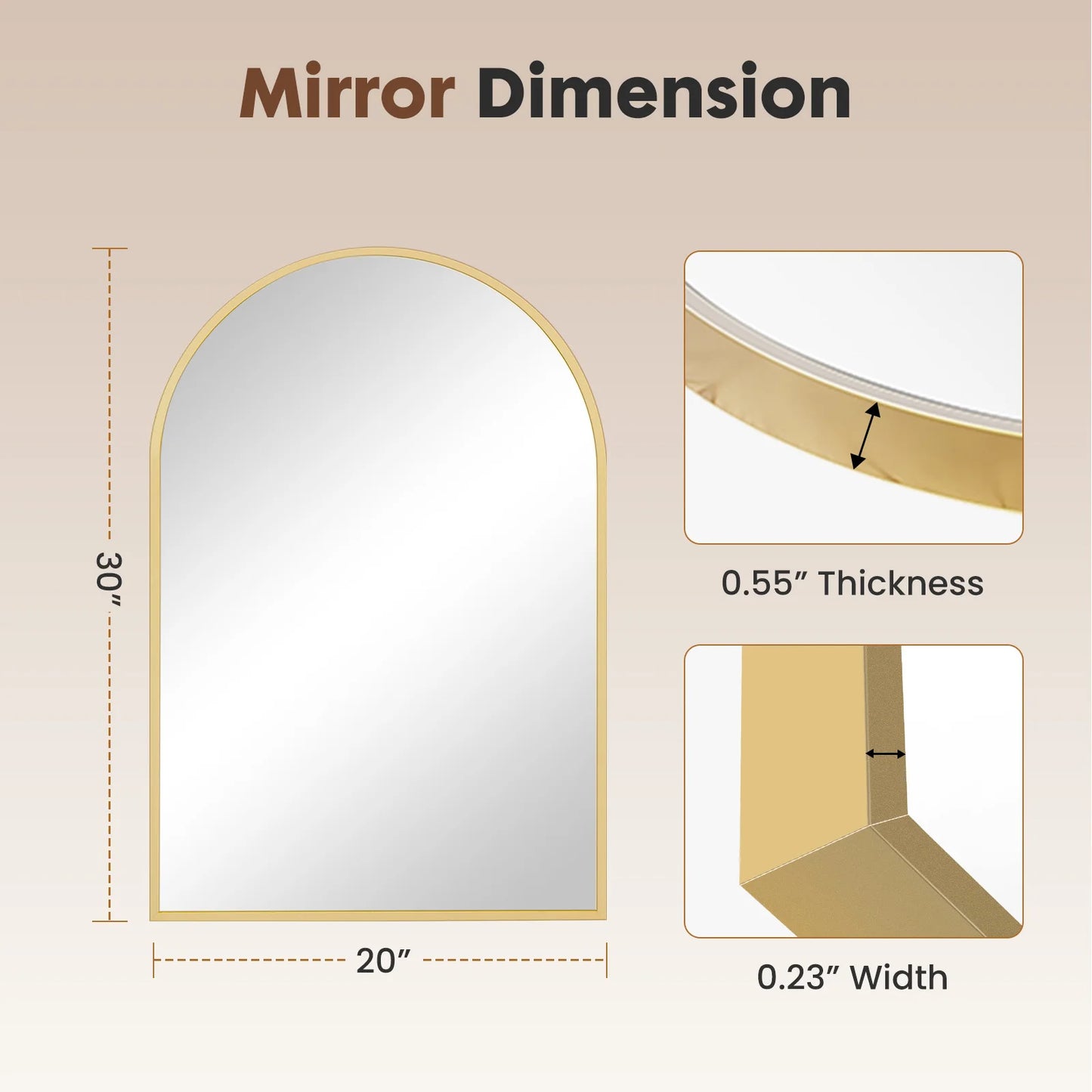 JHK Arched Metal Framed Bathroom Mirror for Wall Mounting Modern Decor
