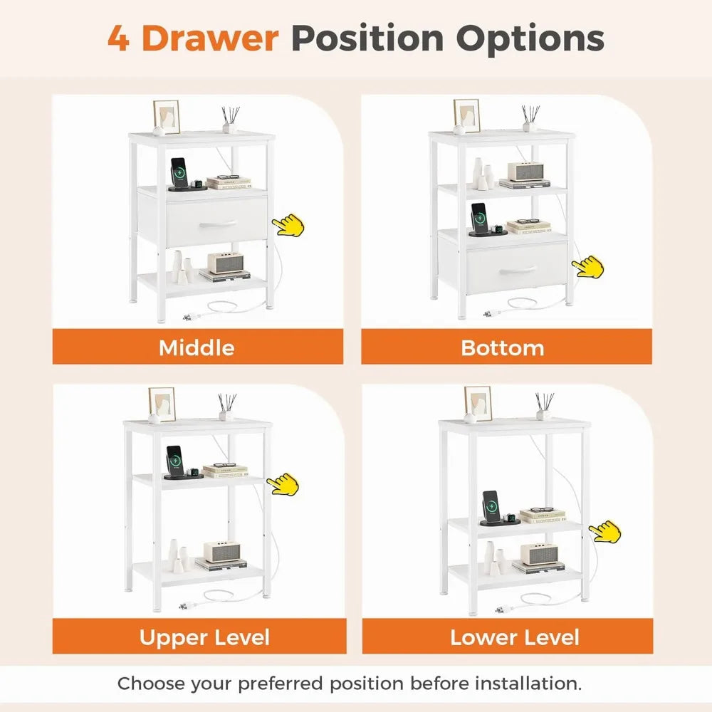 NBVCX Compact Nightstand With Charging Station And 3 Tier Organizer
