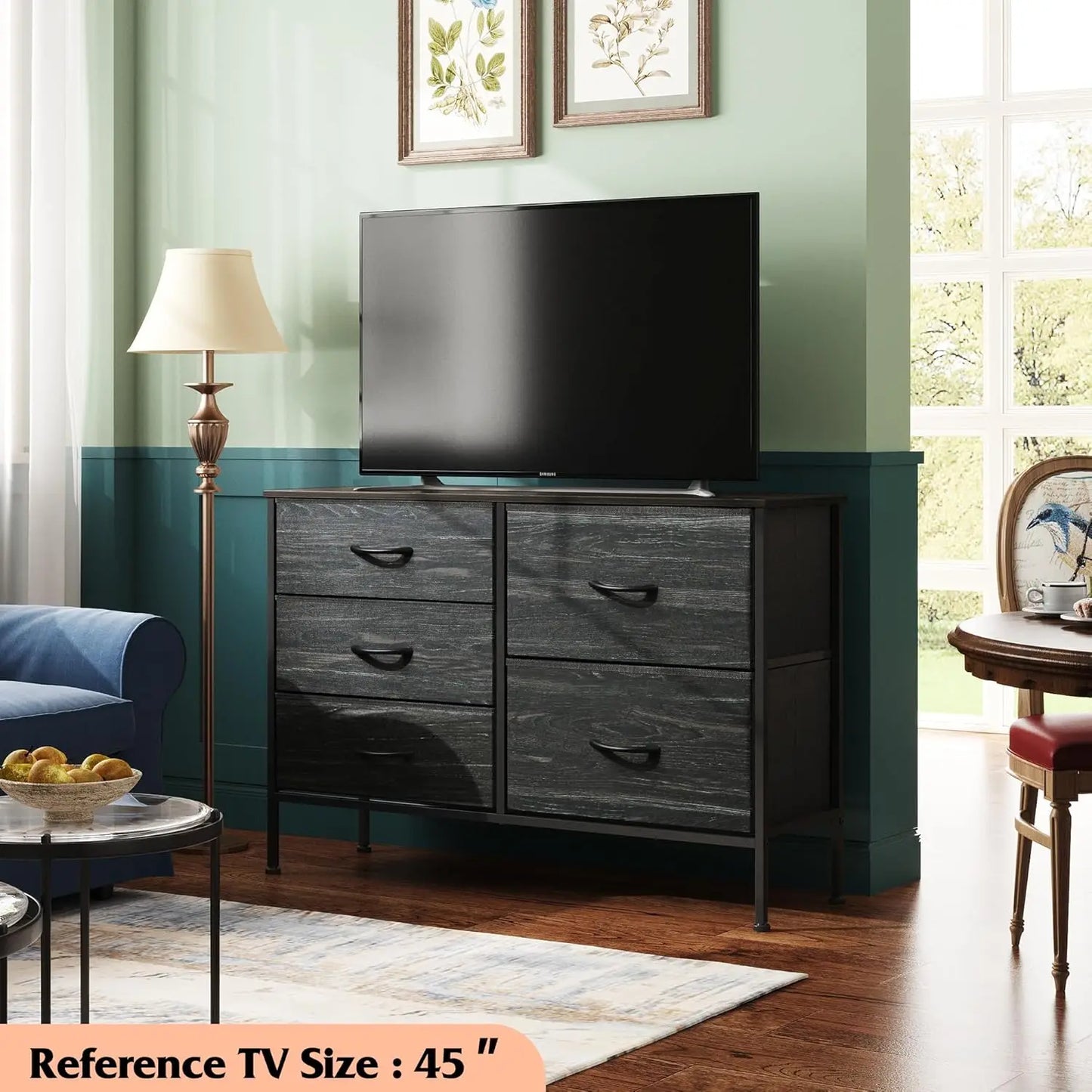 JHK Bedroom Dresser With Five Drawers And Metal Frame