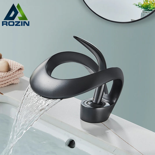 Rozin Waterfall Basin Faucet Deck Mounted Hot Cold Mixer Tap