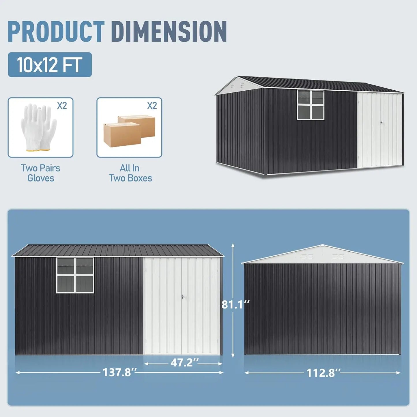 VIWAT Outdoor Metal Storage Shed With Lockable Window