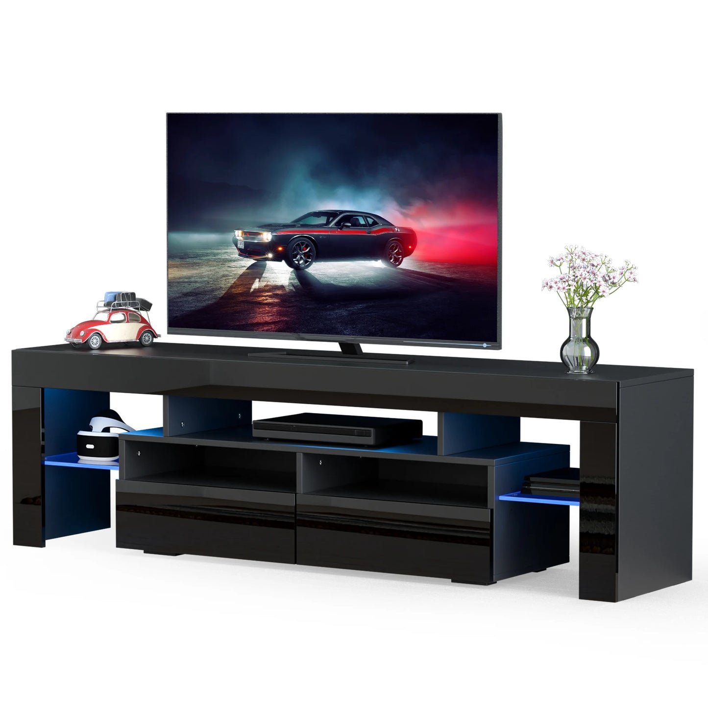 QiaoShiRen LED TV Stand With Storage Drawers High Gloss Cabinet