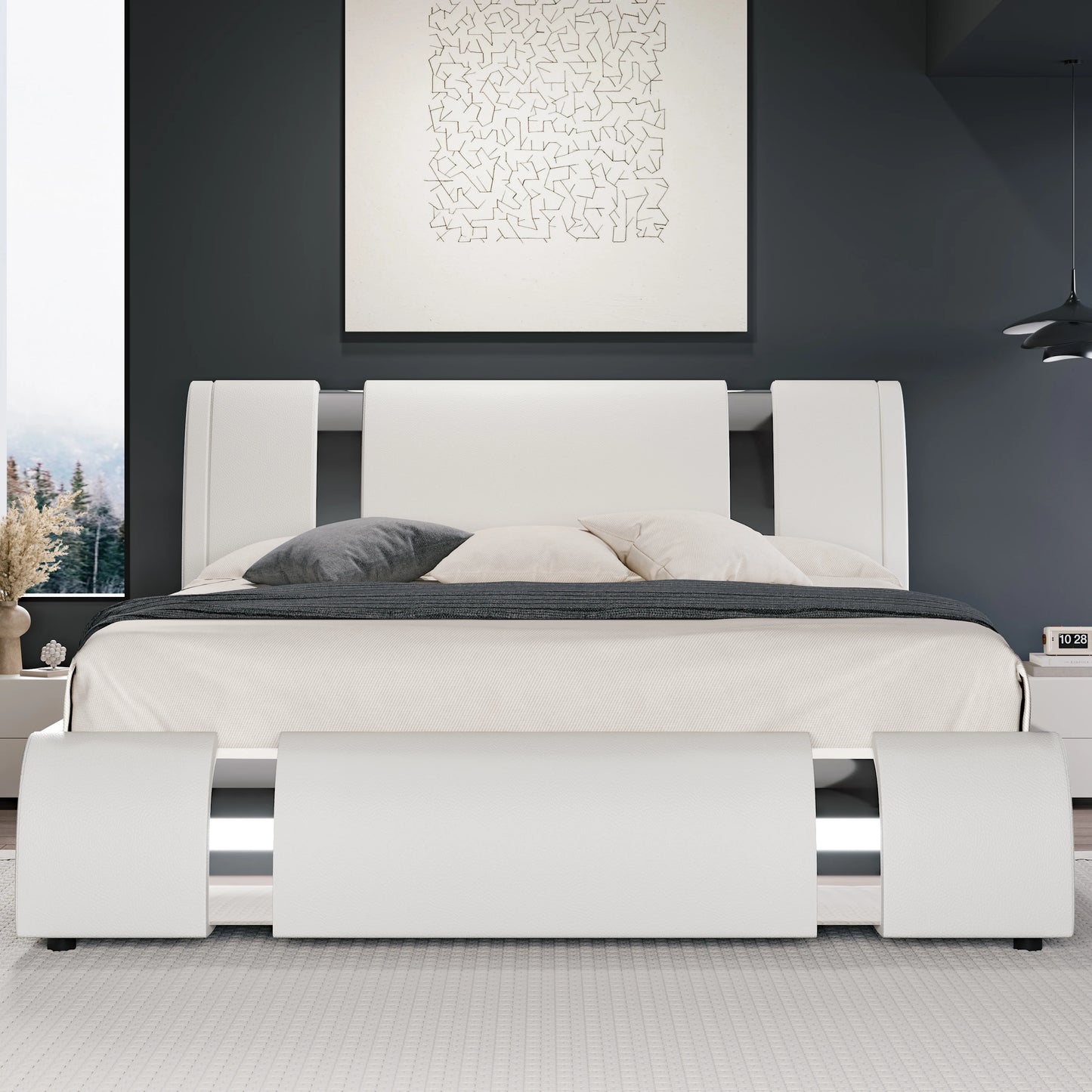 HOOMIC Modern Faux Leather Bed Frame With Adjustable Headboard