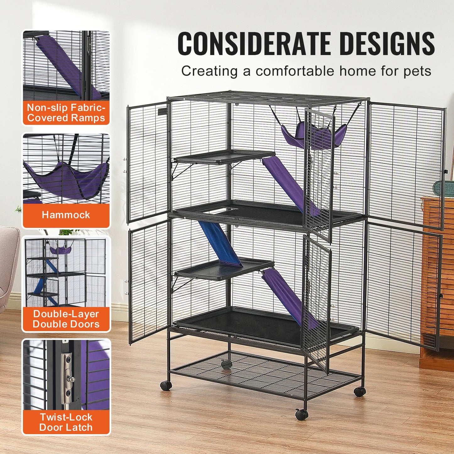 Rolling Metal Ferret Cage 4 Tier For Small Animals