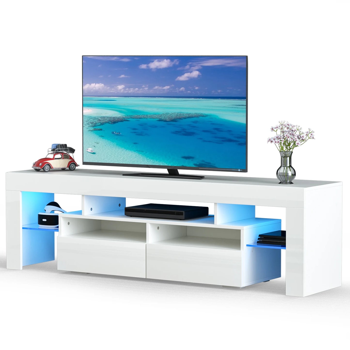 QiaoShiRen LED TV Stand With Storage Drawers High Gloss Cabinet
