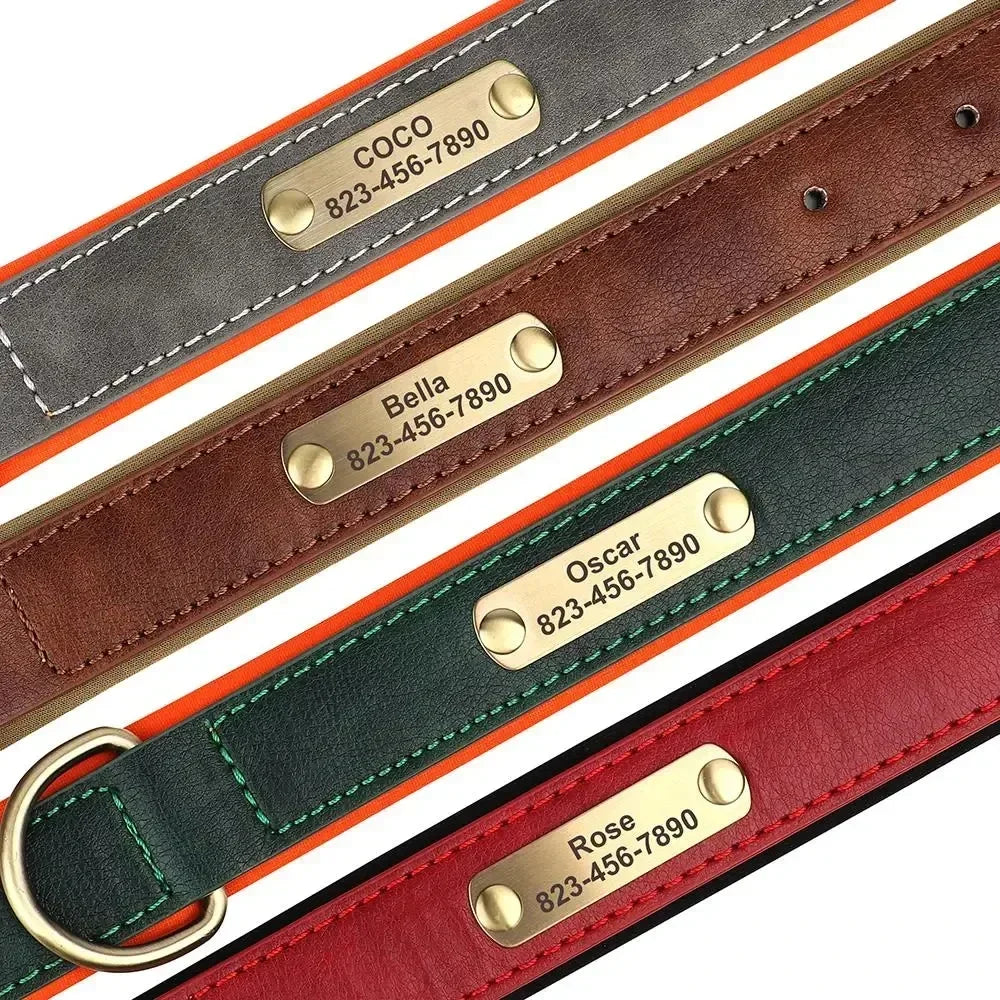 COOYOMOO Personalized Leather ID Nameplate Dog Collar With Engraving