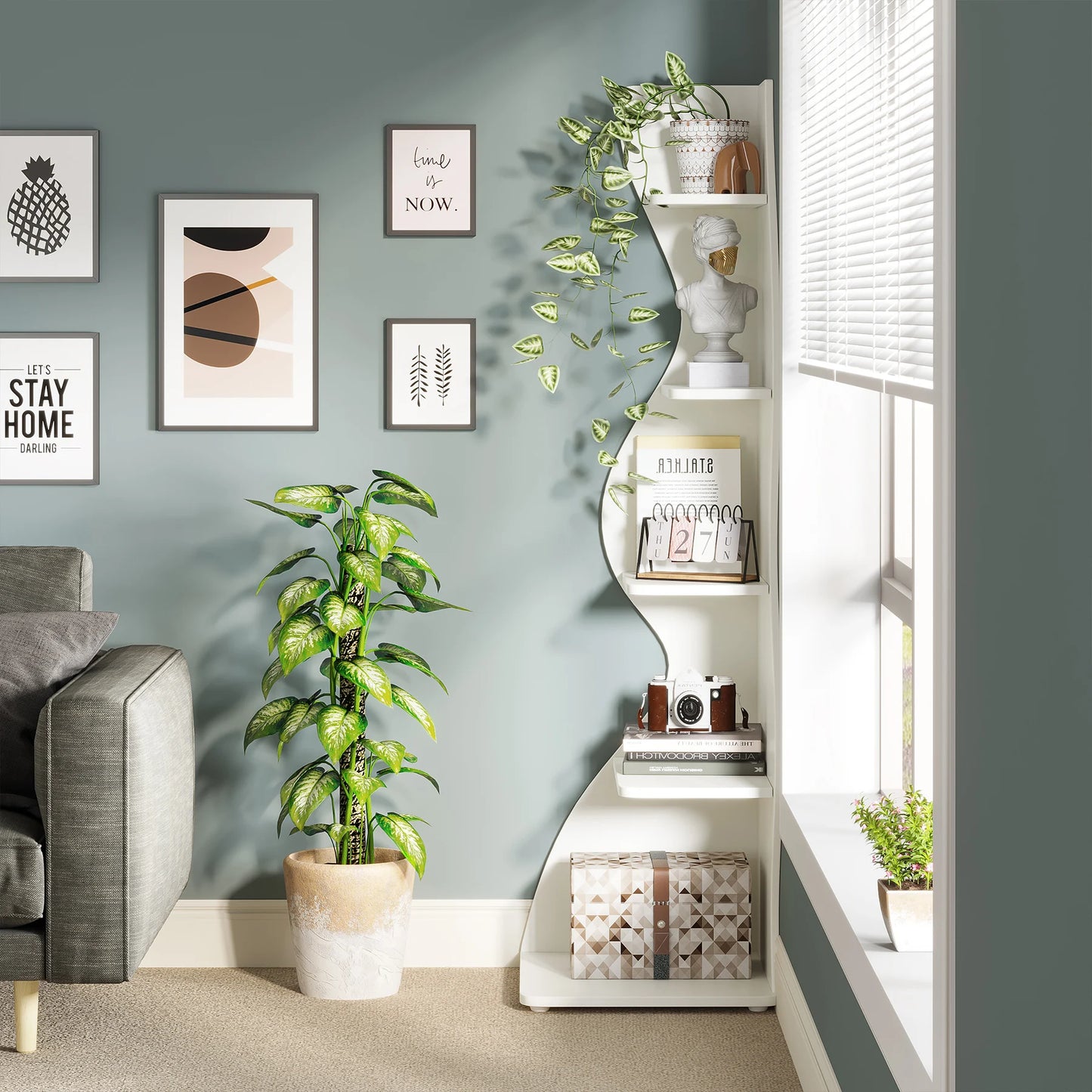 Tribesigns Five Tier Corner Shelf Wall Mounted Bookcase