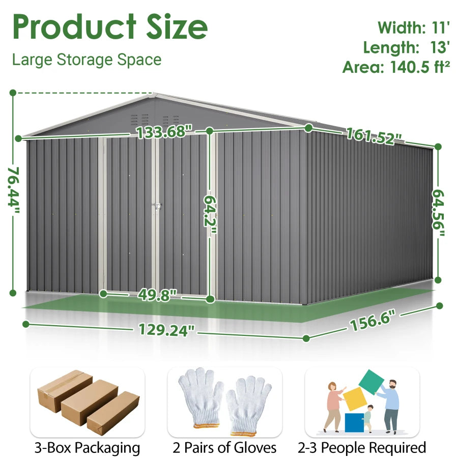 Metal Storage Shed With Reinforced Floor And Lockable Doors