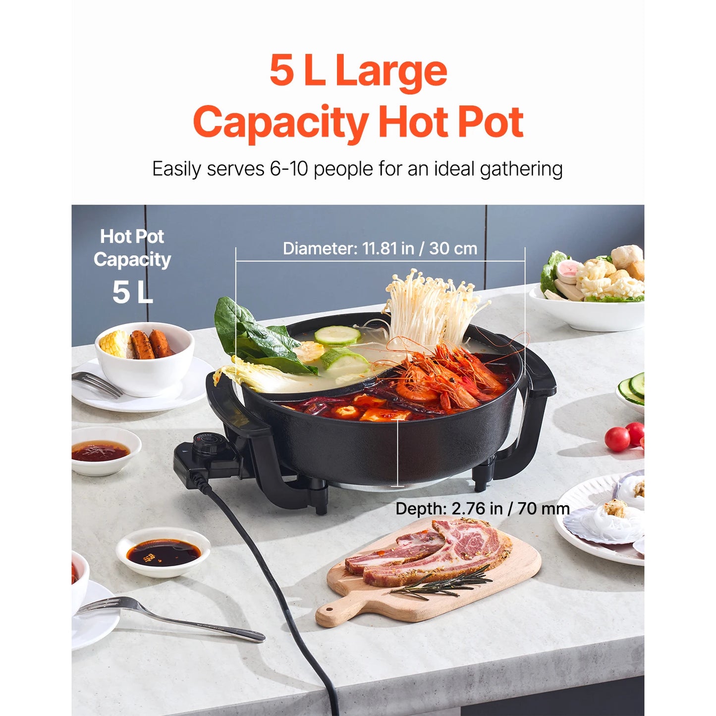 SucceBuy Electric Hot Pot Double Flavor Shabu Shabu Divider Cooker
