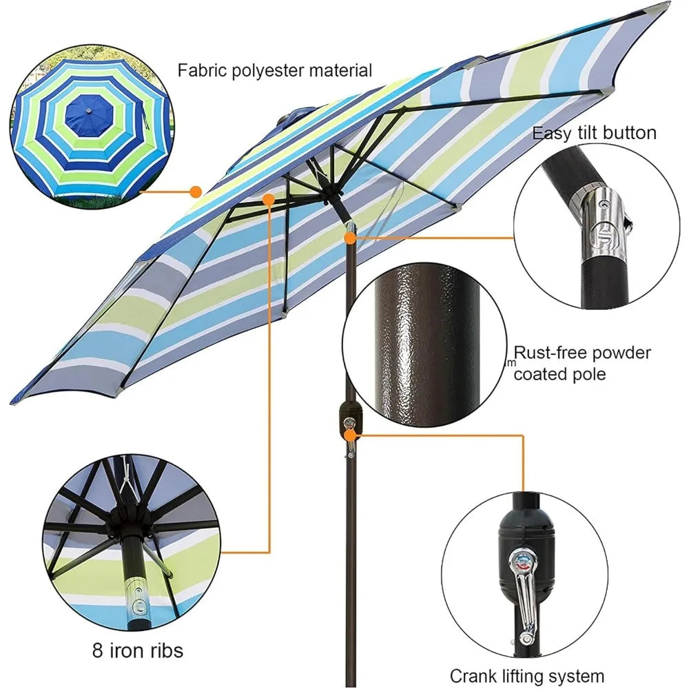 NBVCX Outdoor Patio Umbrella With 8 Ribs Tilt Crank