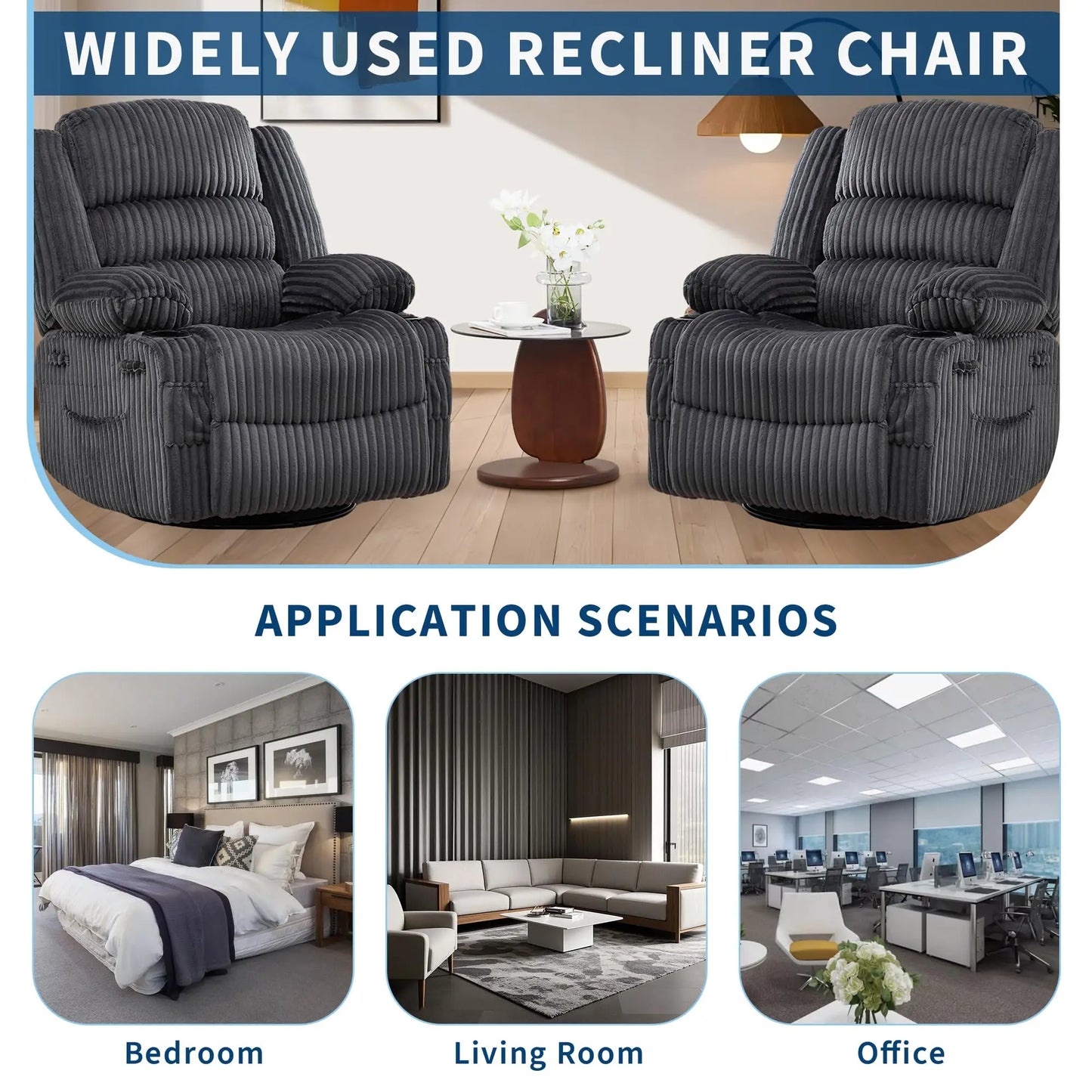 HiMISS 360° Swivel Rocking Glider Chair With Cup Holder