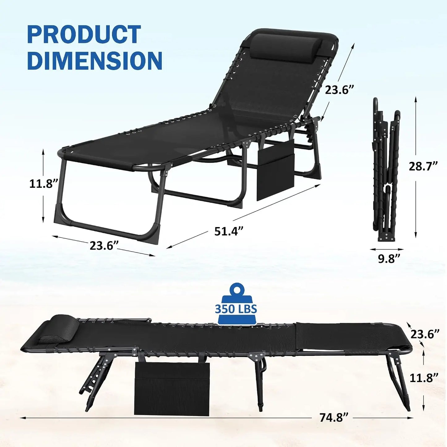 Outdoor Folding Lounge Chair With Face Hole For Pool Patio