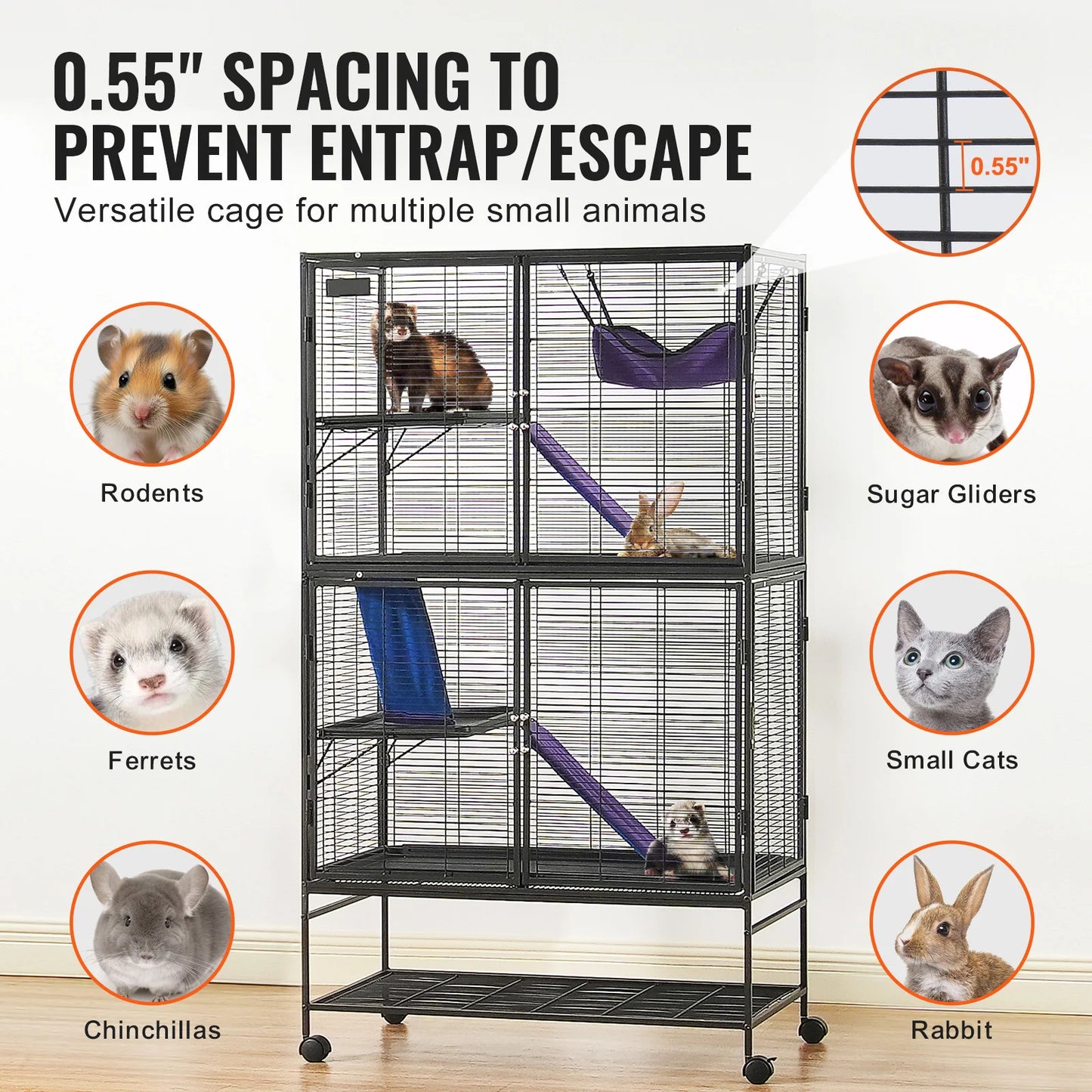 Rolling Metal Ferret Cage 4 Tier For Small Animals