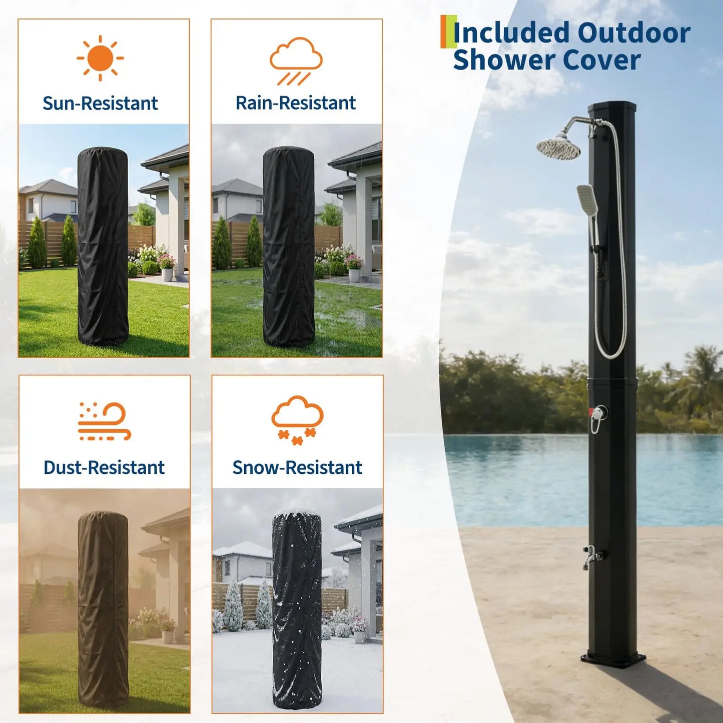 HiMISS Solar Heated Freestanding Pool Shower Outdoor Kit