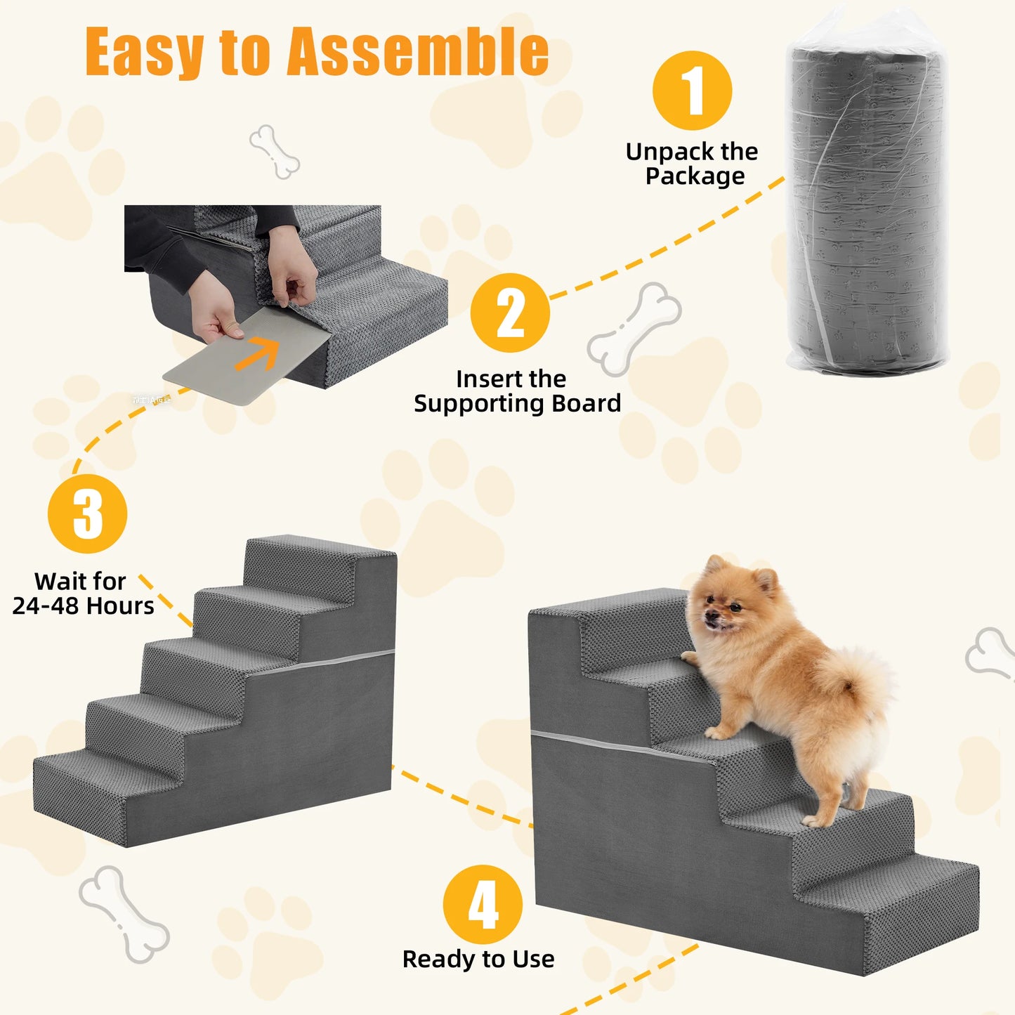 JHK 3 To 5 Step Curved Foam Dog Stairs Ramp