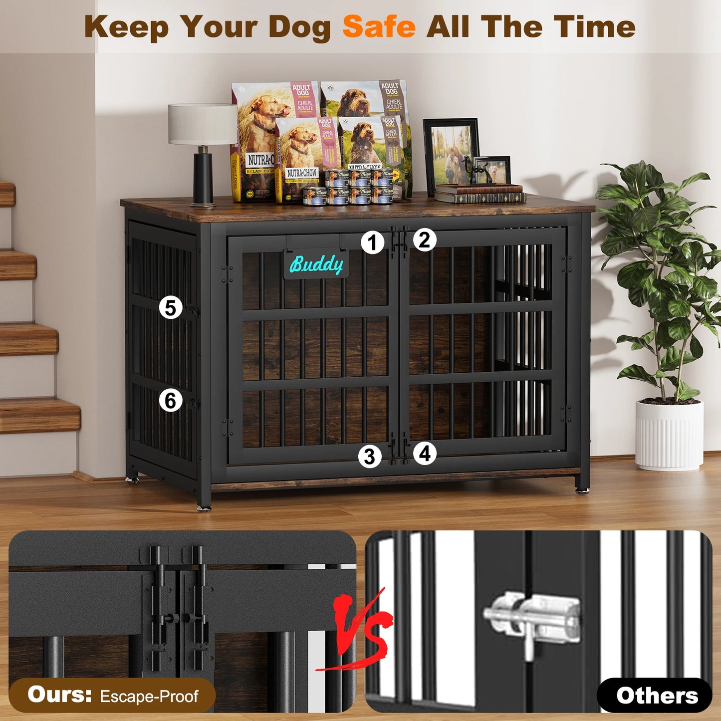 Casters Dog Crate Furniture Heavy Duty Kennel for Indoor Use