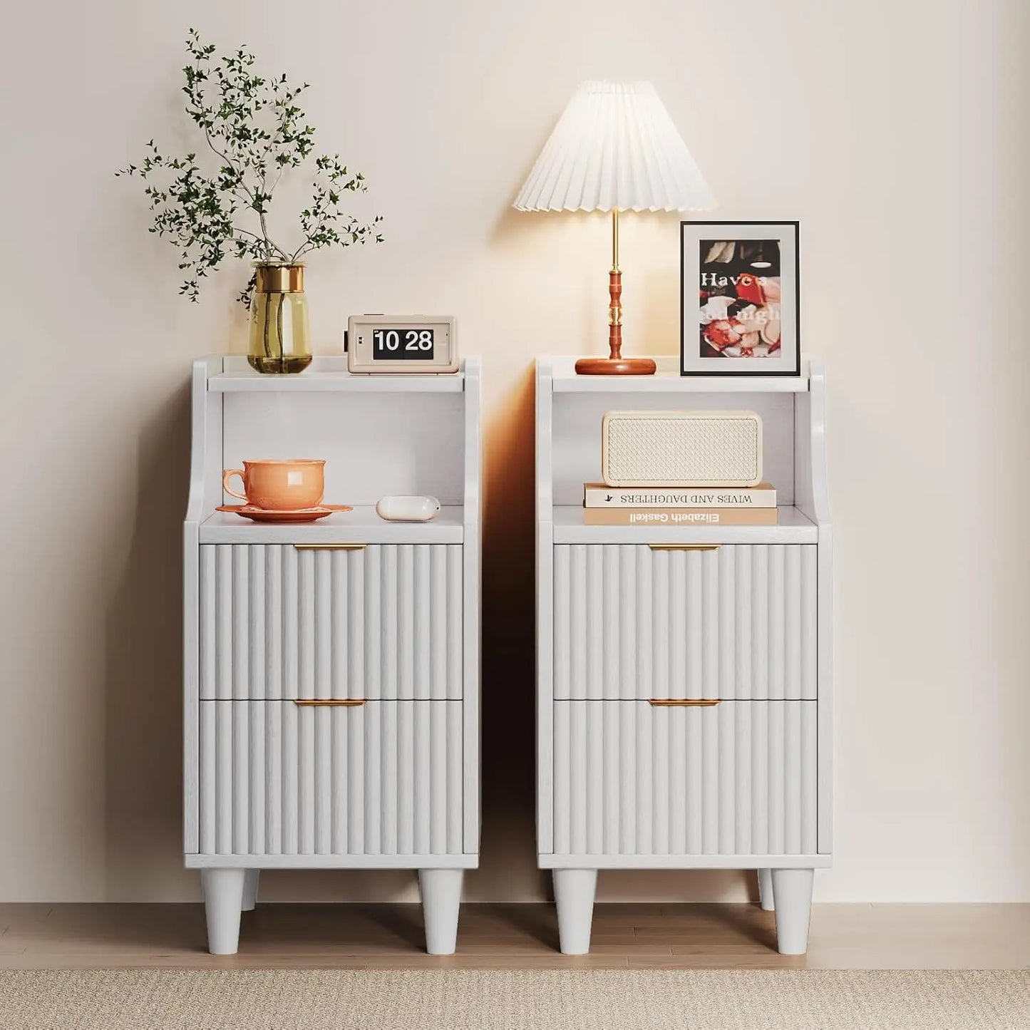 Frame Narrow Nightstand Set Of Two With Two Drawers