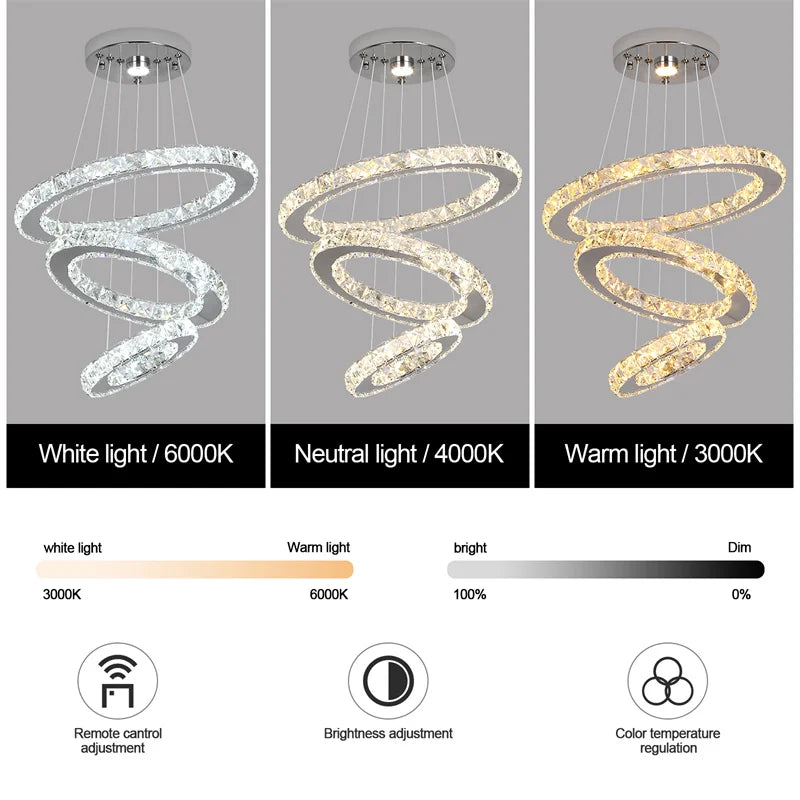 GreeLustr Modern Crystal Led Chandelier With Dimming And Remote