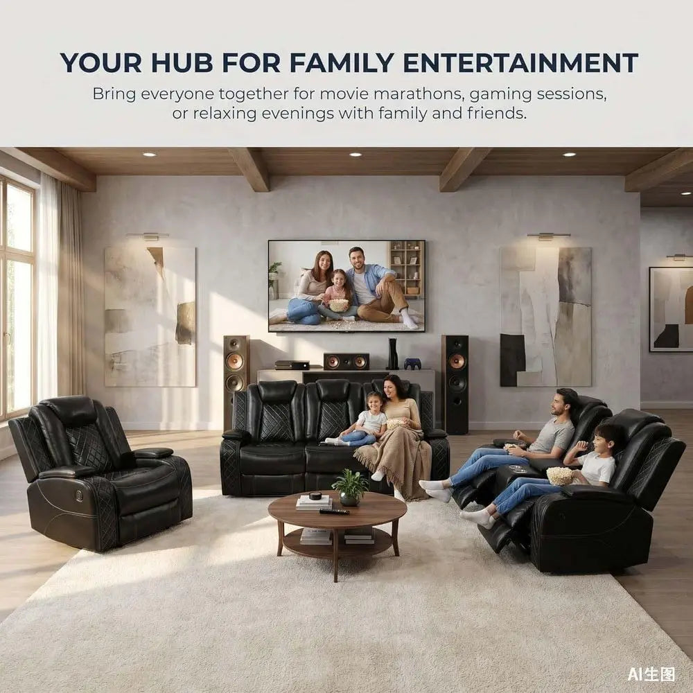 Leather 3-Piece Power Reclining Sofa Set with USB and Storage