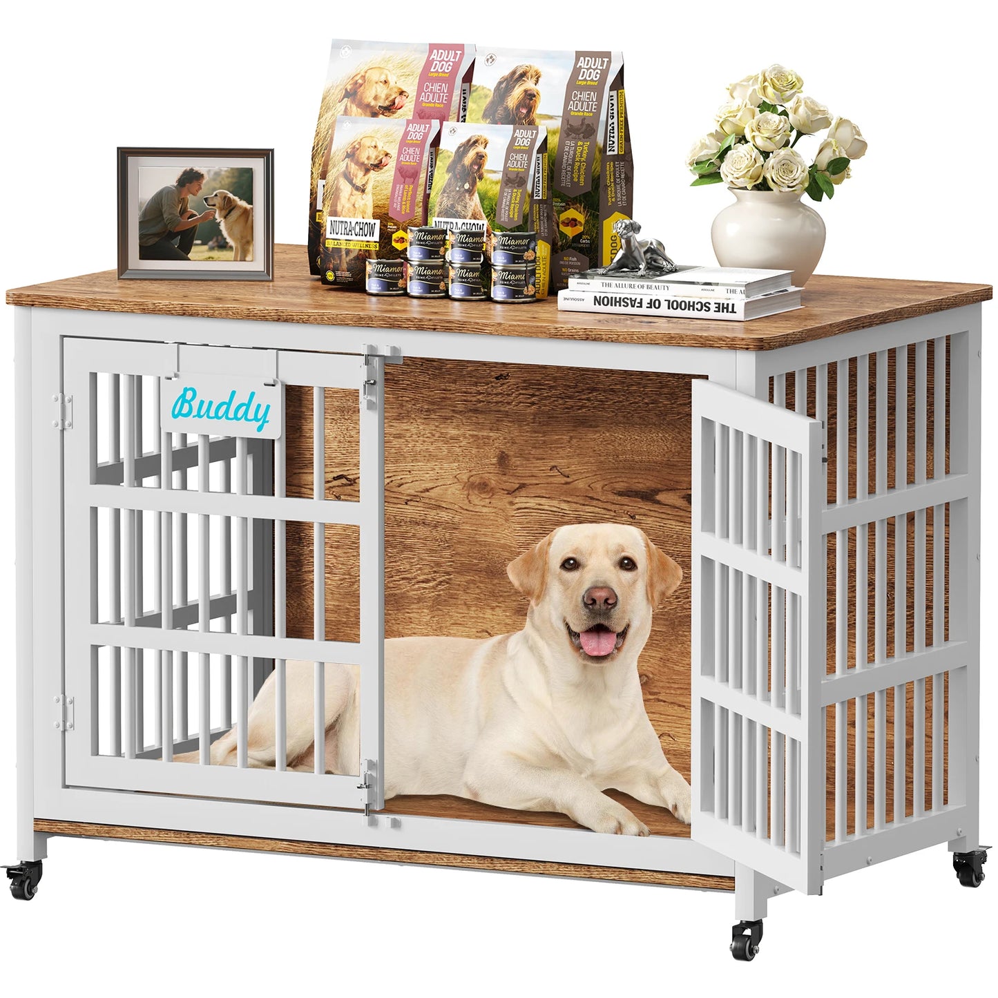 Casters Dog Crate Furniture Heavy Duty Kennel for Indoor Use