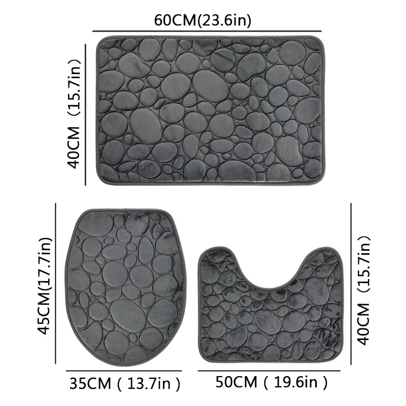 Three-Piece Microfiber Bathroom Mat Set Non-Slip Water Absorbent Stone Pattern