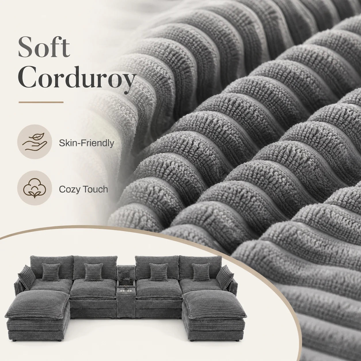7-Piece U Shaped Modular Sofa Set With Console Coffee Table