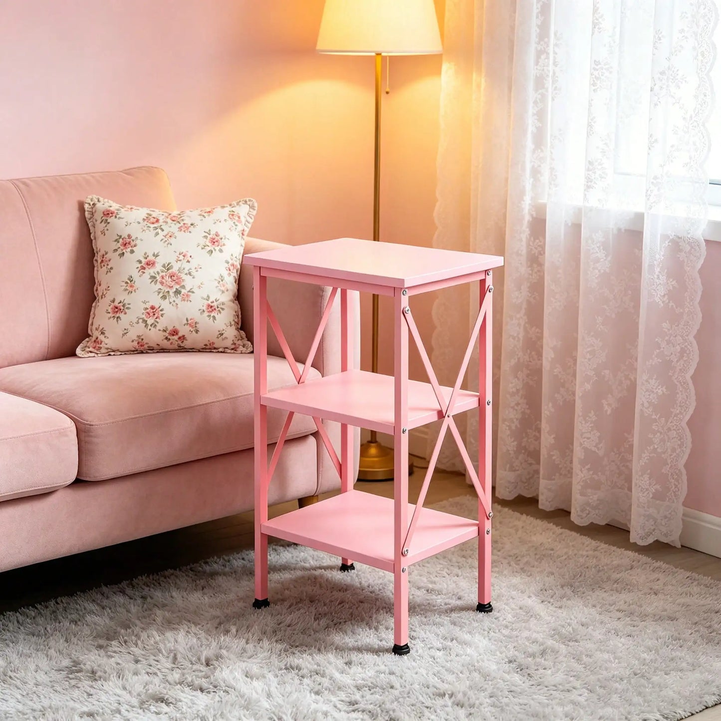 3 Tier End Table With Storage Shelves Bedroom Living Room