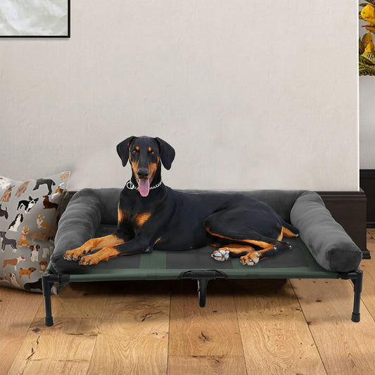 BINGOPAW Indoor Outdoor Elevated Pet Lounger Bed With Detachable Plush Bolster
