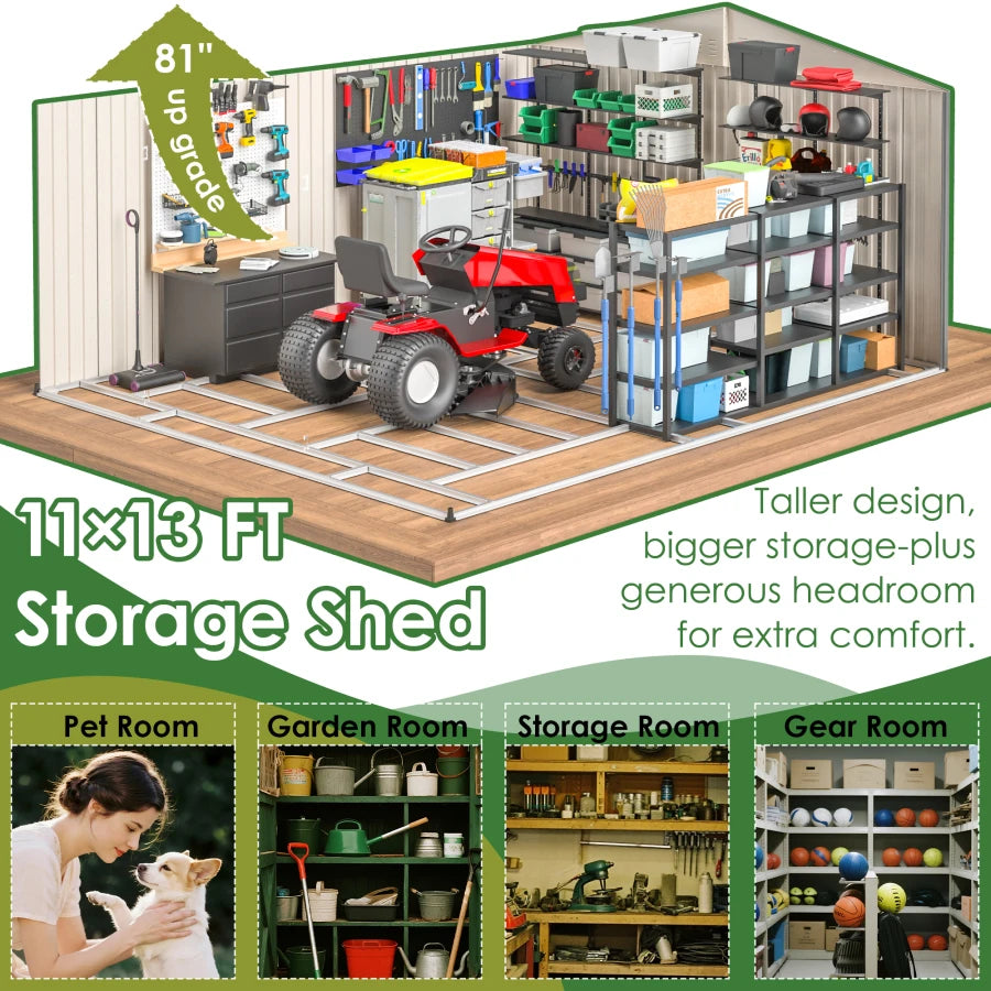 Metal Storage Shed With Reinforced Floor And Lockable Doors