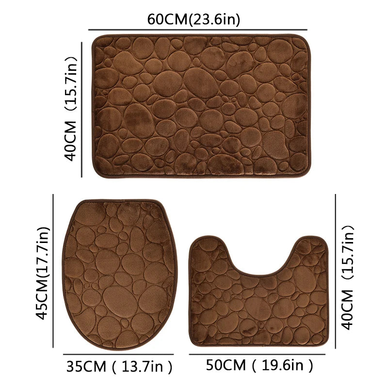 Three-Piece Microfiber Bathroom Mat Set Non-Slip Water Absorbent Stone Pattern