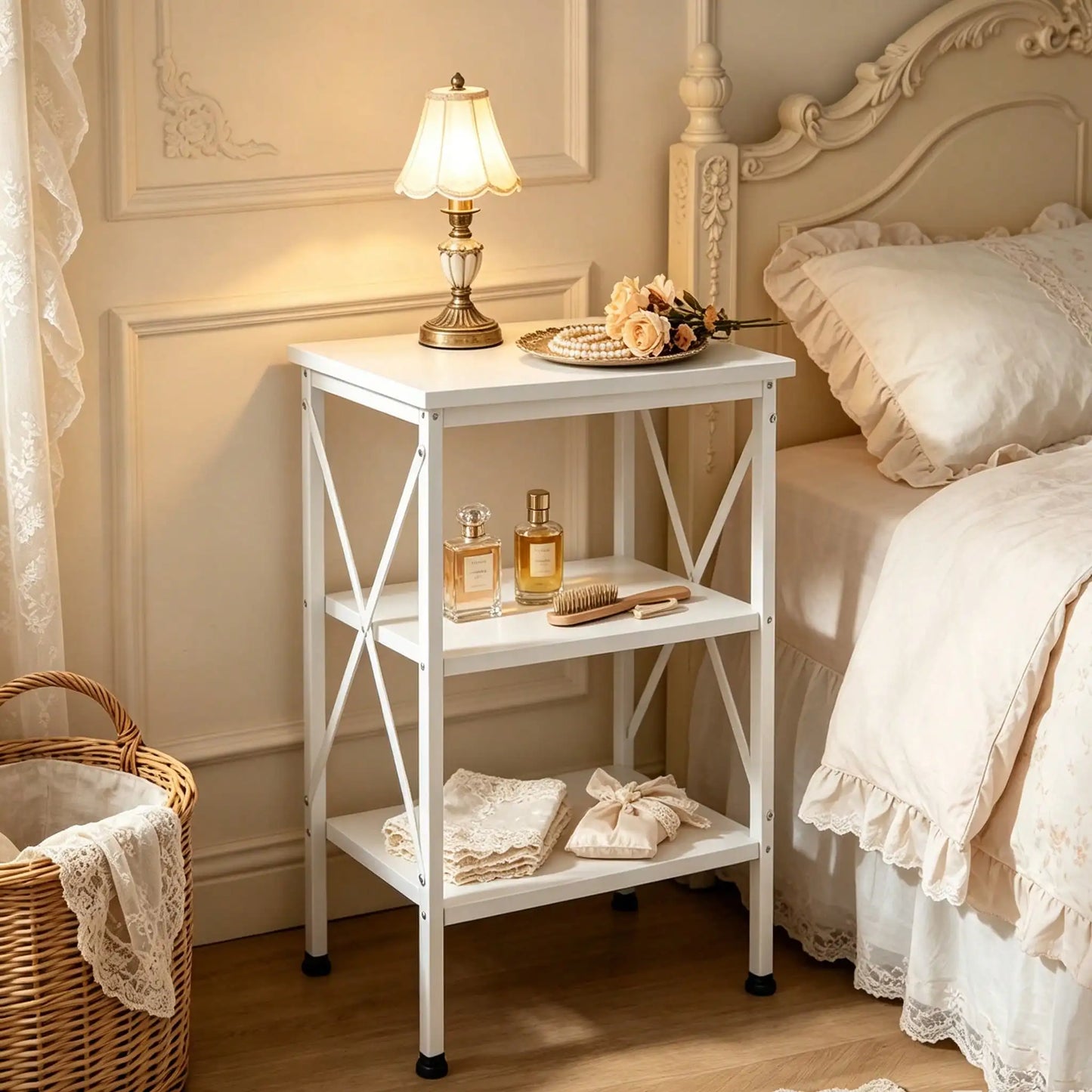 3 Tier End Table With Storage Shelves Bedroom Living Room