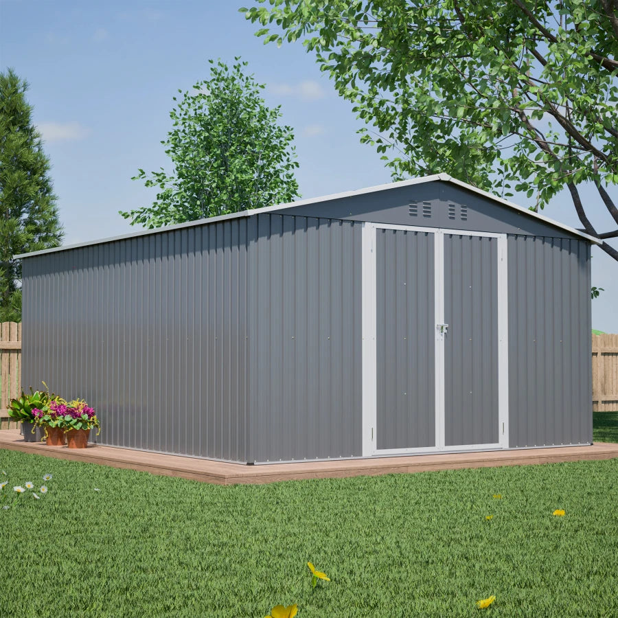 Metal Storage Shed With Reinforced Floor And Lockable Doors