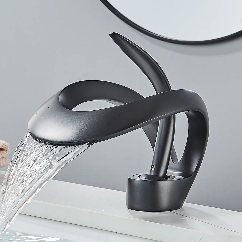 Rozin Waterfall Basin Faucet Deck Mounted Hot Cold Mixer Tap