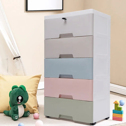 Bymaocar Dust-Proof 5-Drawer Plastic Storage Cabinet With Lockable Wheels