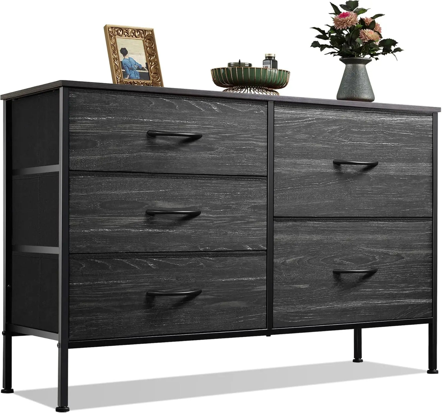 JHK Bedroom Dresser With Five Drawers And Metal Frame