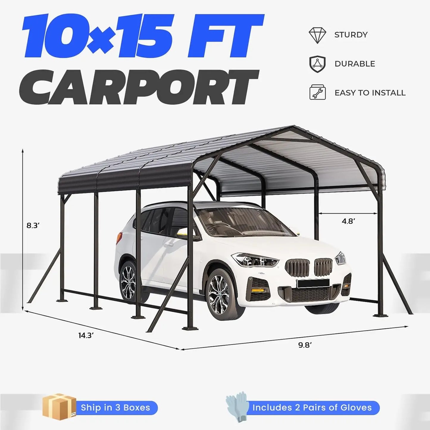 Heavy Duty Metal Carport With Galvanized Roof And Base