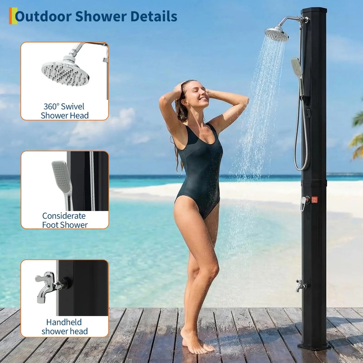 HiMISS Solar Heated Freestanding Pool Shower Outdoor Kit